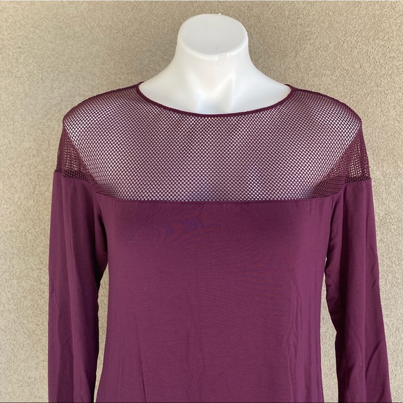 Burgundy Wine Mesh Accent Soft Modal Tunic Top - Picture 3 of 5